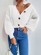 Three buttons long sleeve cardigan pullover