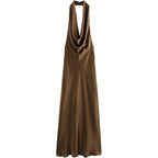 Neck traps silk long dress