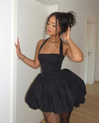 Neck straps spread short dress