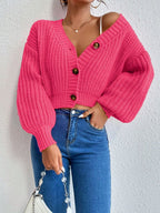 Three buttons long sleeve cardigan pullover