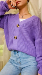 Three buttons long sleeve cardigan pullover