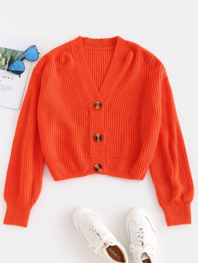 Three buttons long sleeve cardigan pullover