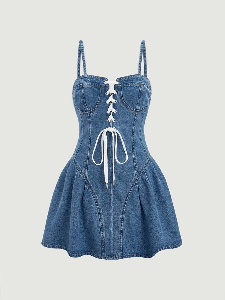 Sleeveless denim spread short dress