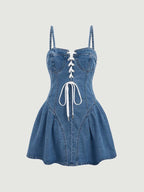 Sleeveless denim spread short dress