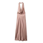 Neck traps silk long dress