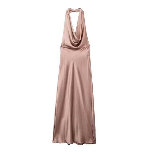 Neck traps silk long dress