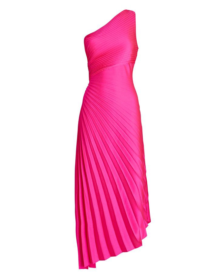 Sleeveless one arm dress hot pink