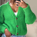 Three buttons long sleeve cardigan pullover