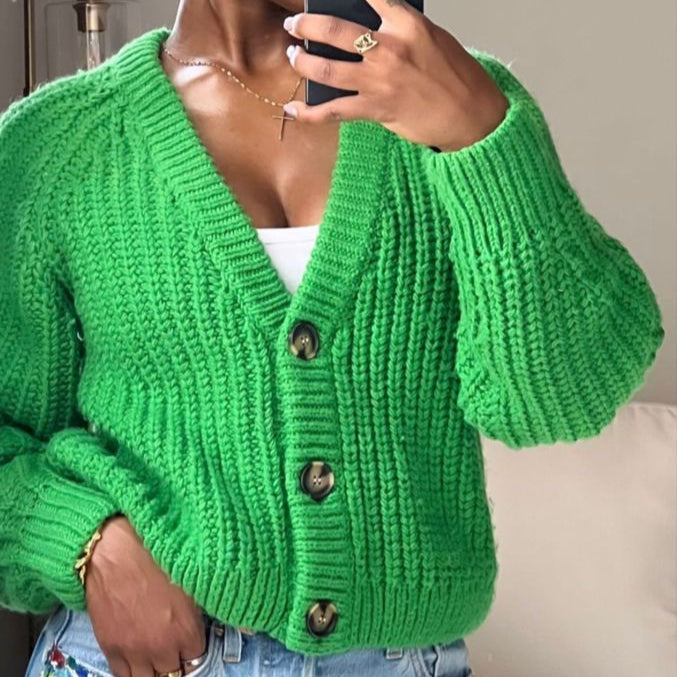 Three buttons long sleeve cardigan pullover