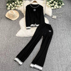 knitted sleeve long top and flare pant