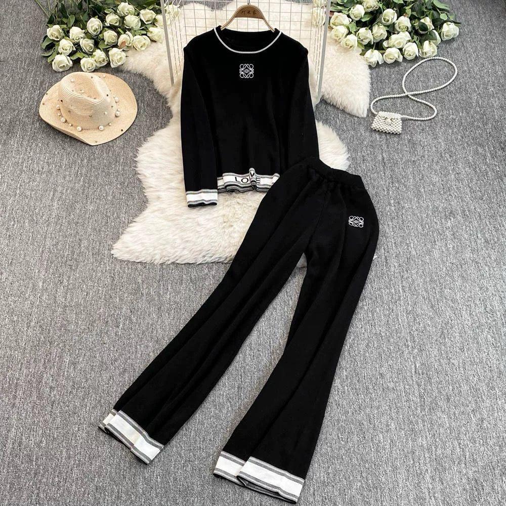 knitted sleeve long top and flare pant