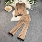 knitted sleeve long top and flare pant