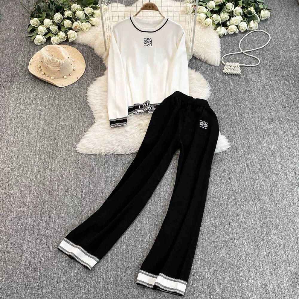 knitted sleeve long top and flare pant