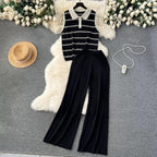 Flare pant with a sleeveless long V-neck top full outfits